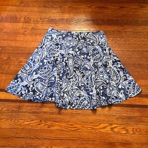 RALPH LAUREN Women's career. 100% Cotton flare Skirt Paisley Blue White Size 16
